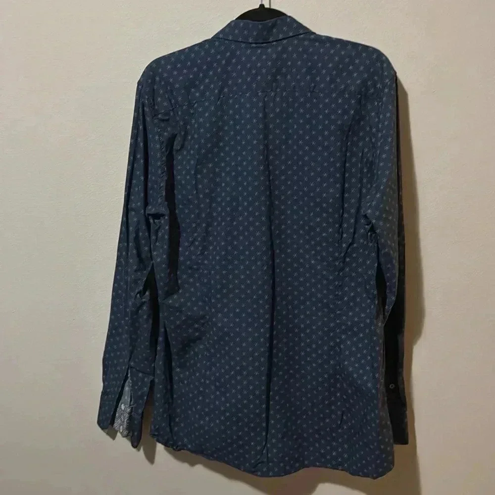 Ted Baker London | 100% Cotton button down, size 5. Navy blue with print. EUC